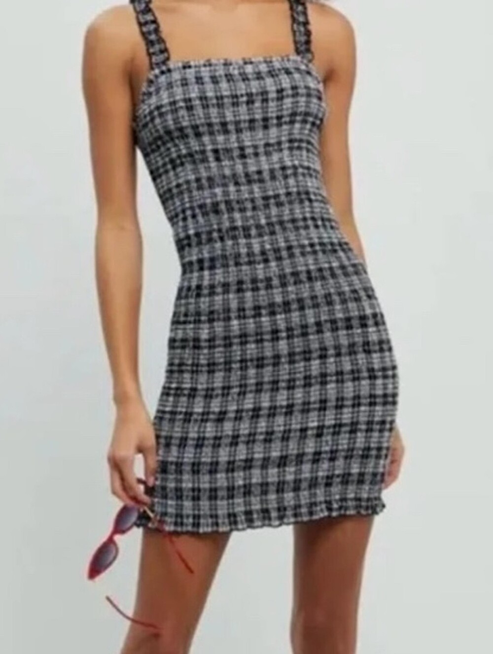 Volcom Checked Gingham Square-Neck Bodycon Mini Dress